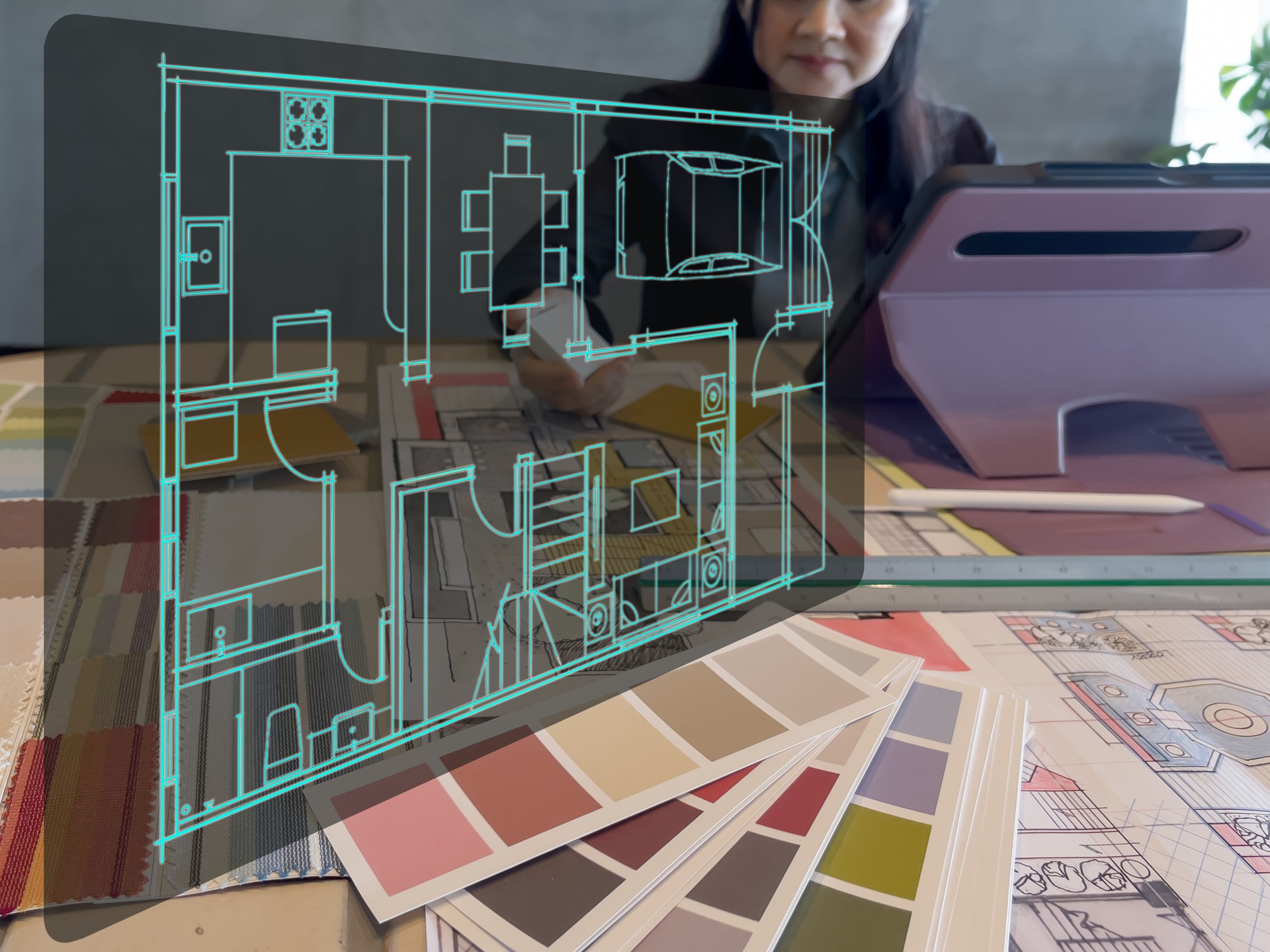 An Architect (Interior designer) working with smart device concept.